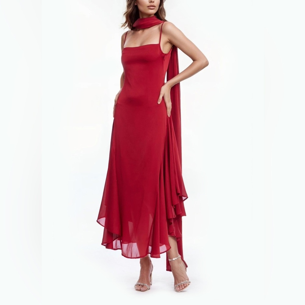 Jewel Badgley Mischka Janie Midi Dress – Size 6 (Red)